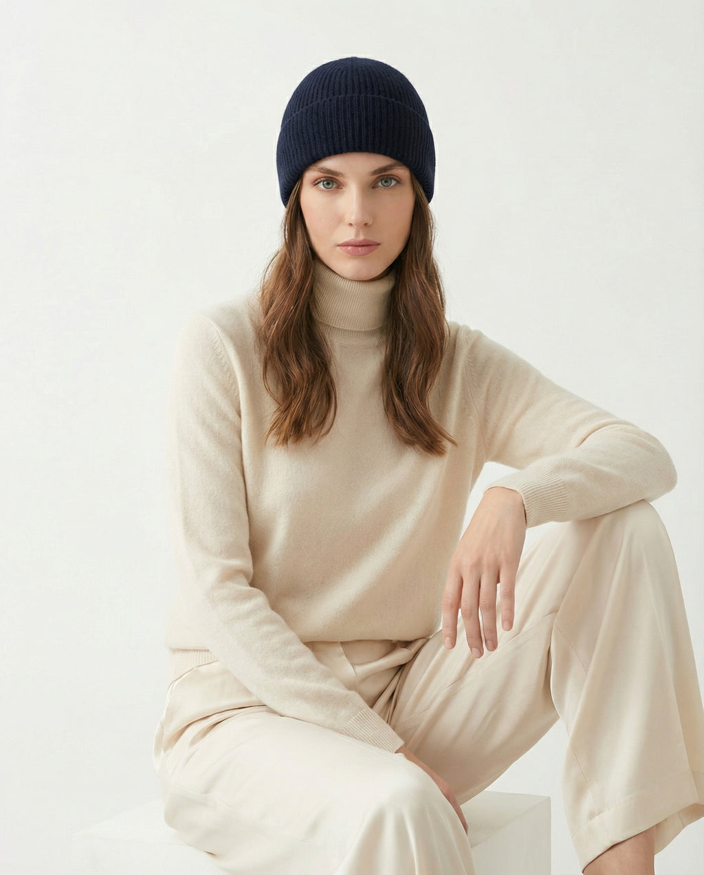 Cashmere Ribbed Knit Beanie Unisex