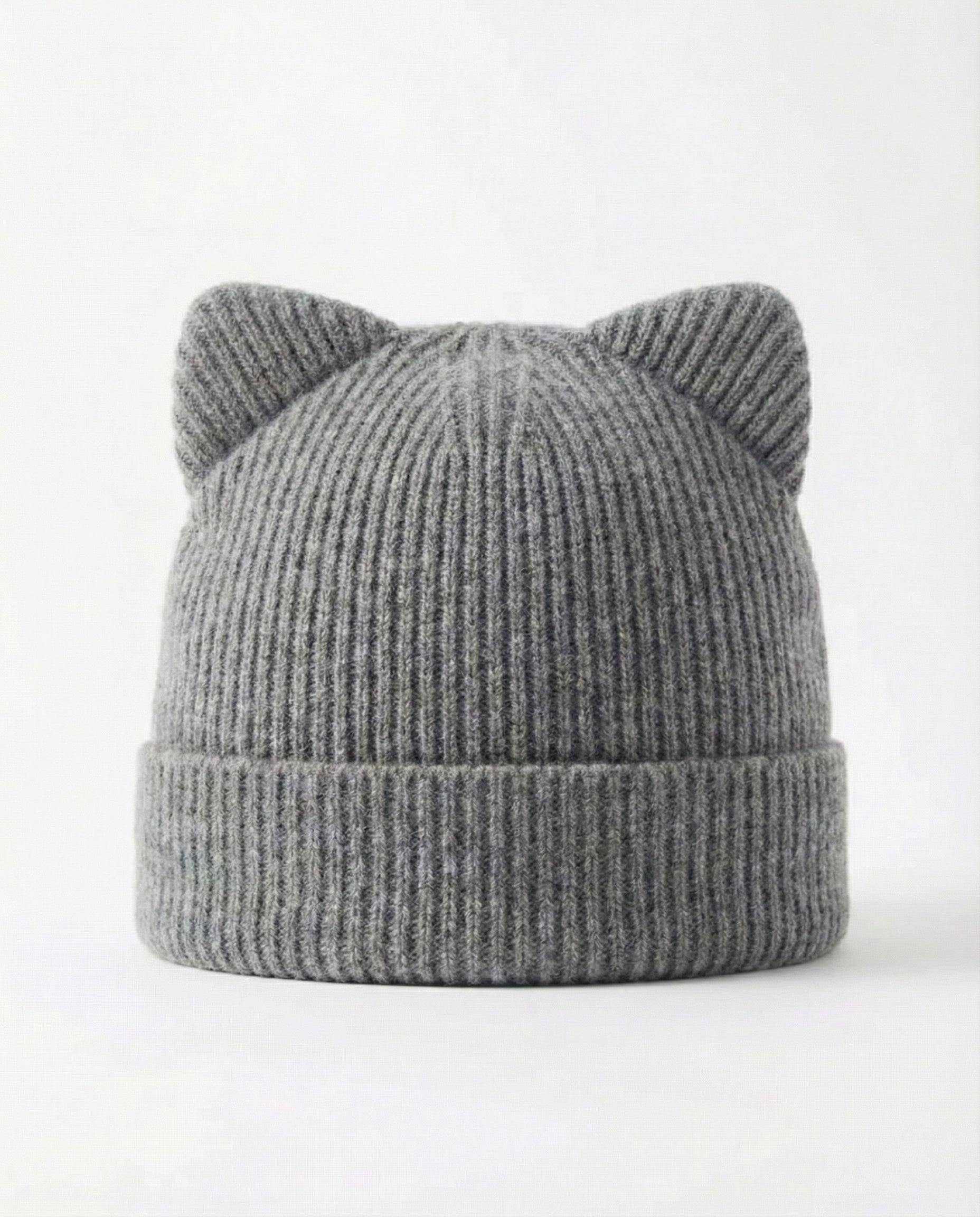 Cashmere Ribbed Knit Cat Ear Beanie