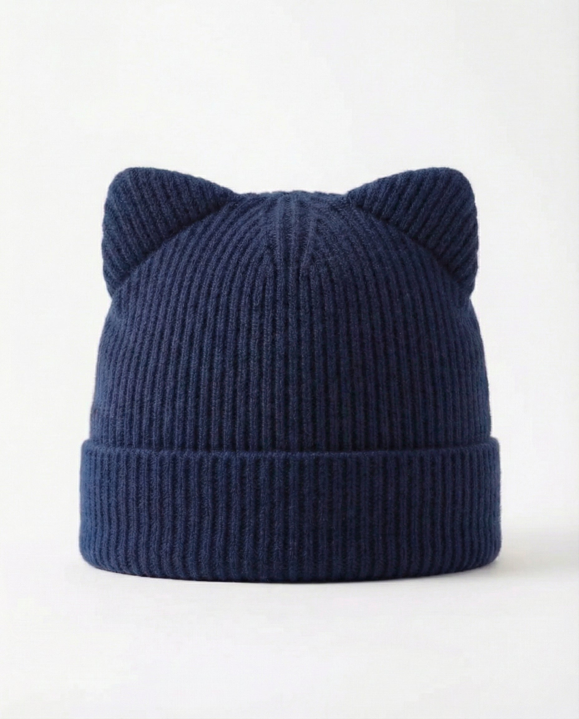 Cashmere Ribbed Knit Cat Ear Beanie