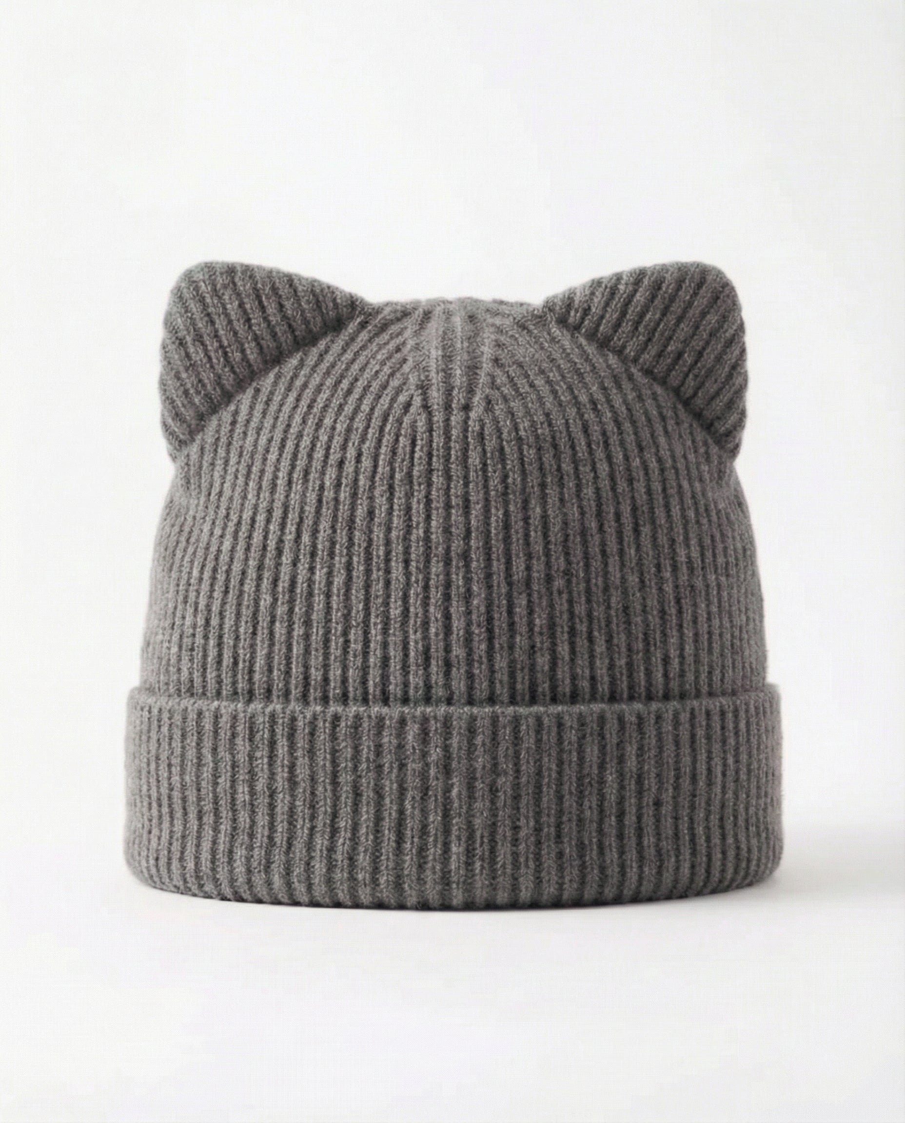Cashmere Ribbed Knit Cat Ear Beanie