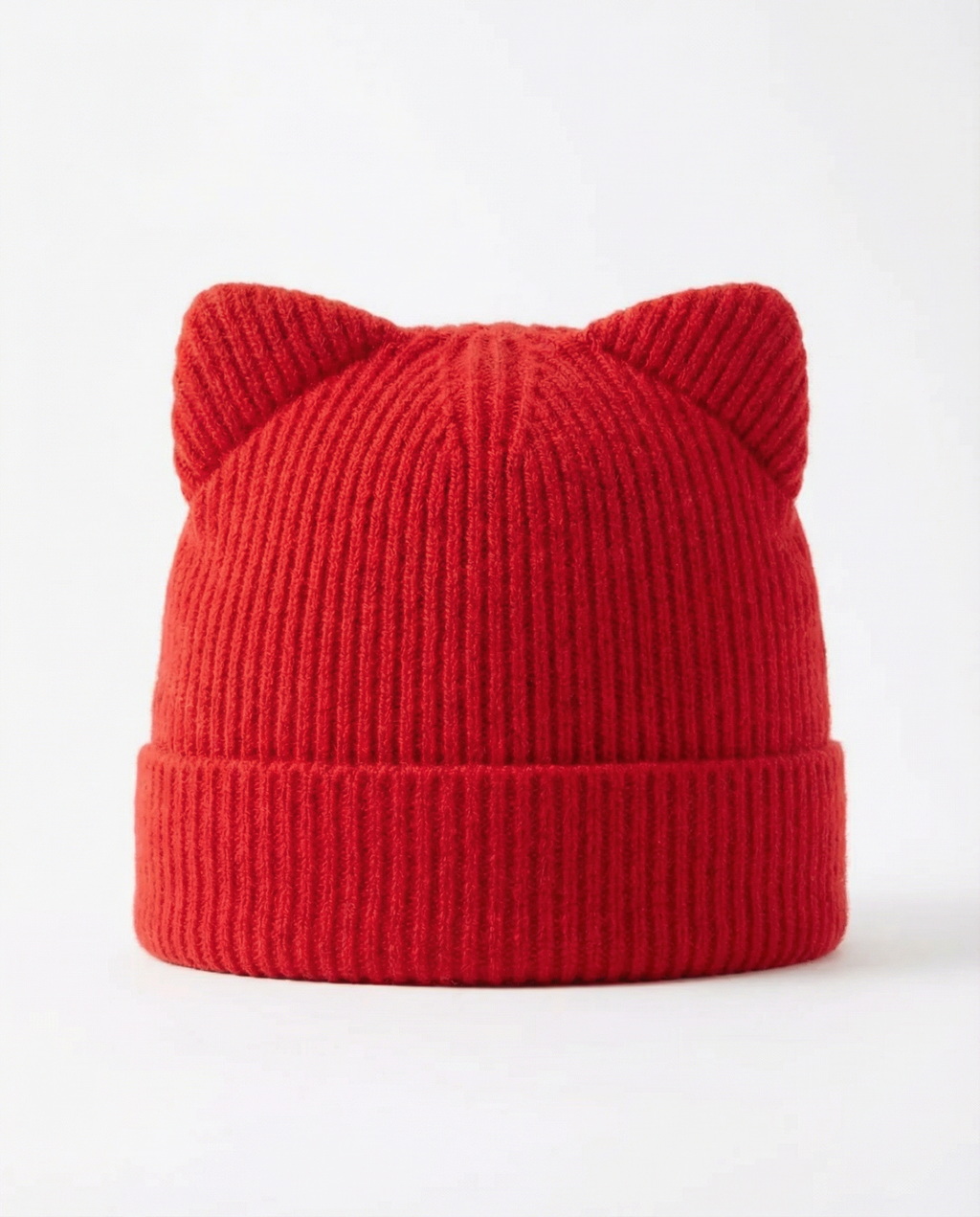 Cashmere Ribbed Knit Cat Ear Beanie